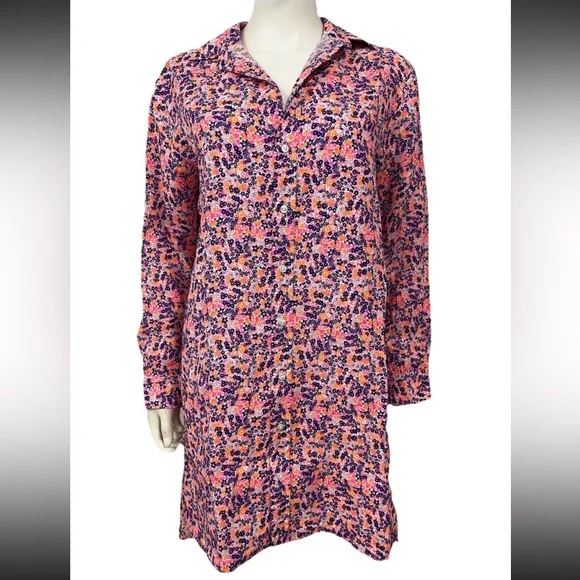 FRANK & EILEEN Colorful Floral Linen Relaxed Comfy Summer Resort Tunic Shirt S